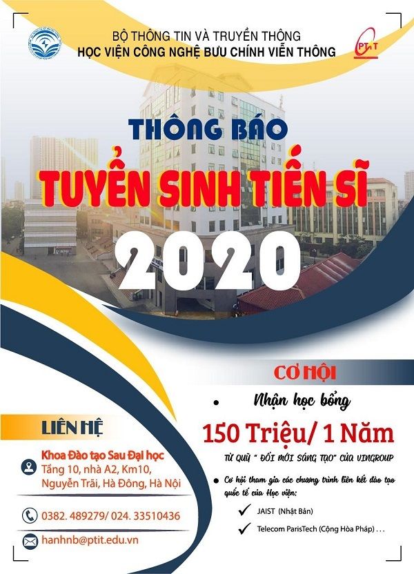 Học viện Công nghệ Bưu chính Viễn thông tuyển sinh Tiến sĩ đơt 2 năm 2020